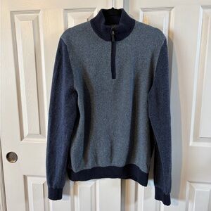 Mens Fairway & Greene Two-Tone Blue 1/4 Zip 80% Italian Merino Wool Sweater